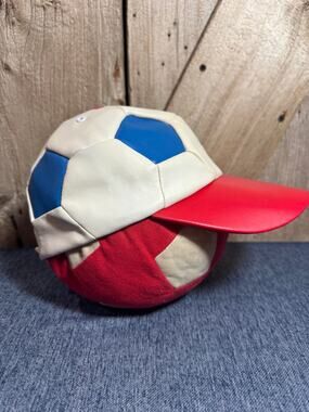 Vintage Velcro Strap Back DYOT Soccer Ball Cap Hat Red White & Blue Multi Panel